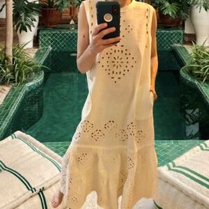 Off White Cream Linen cut out dress Gorgeous! Nwot M Medium TC